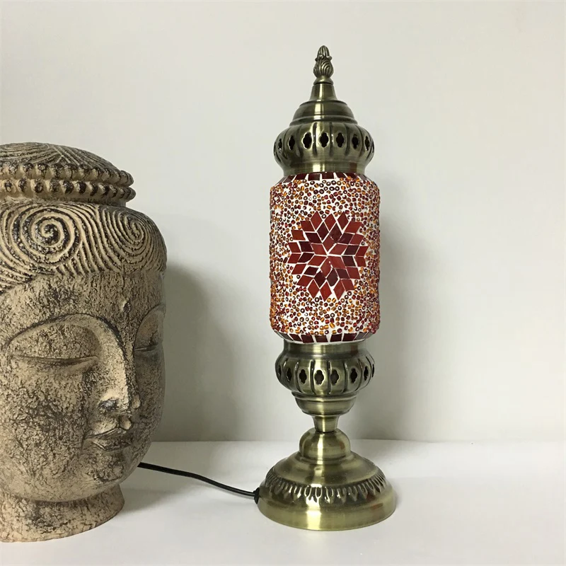 1-lamps cilinder Task Lighting Tradition rood/blauw glazen nachtkastje met messing metalen voet Clearhalo