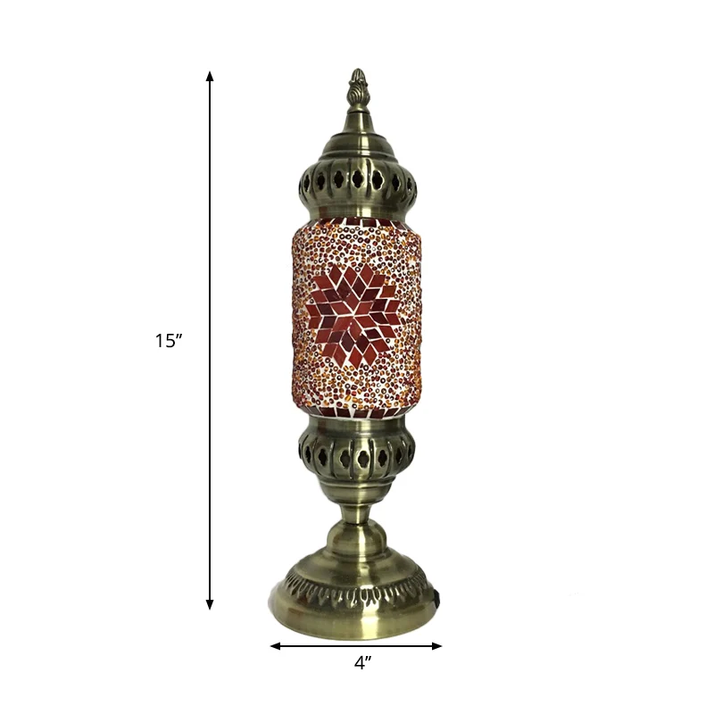 1-lamps cilinder Task Lighting Tradition rood/blauw glazen nachtkastje met messing metalen voet Clearhalo