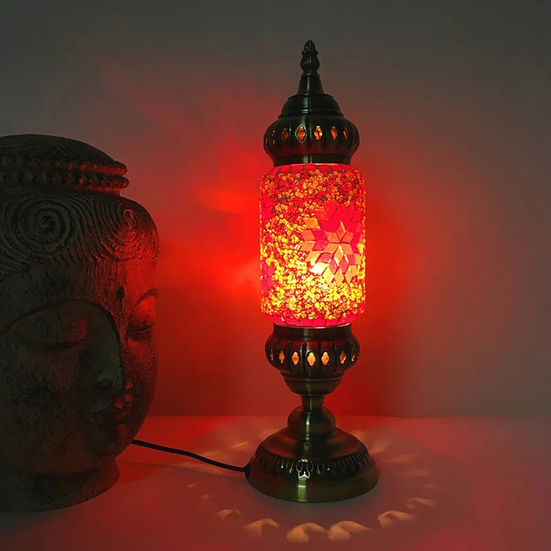 1-lamps cilinder Task Lighting Tradition rood/blauw glazen nachtkastje met messing metalen voet Clearhalo