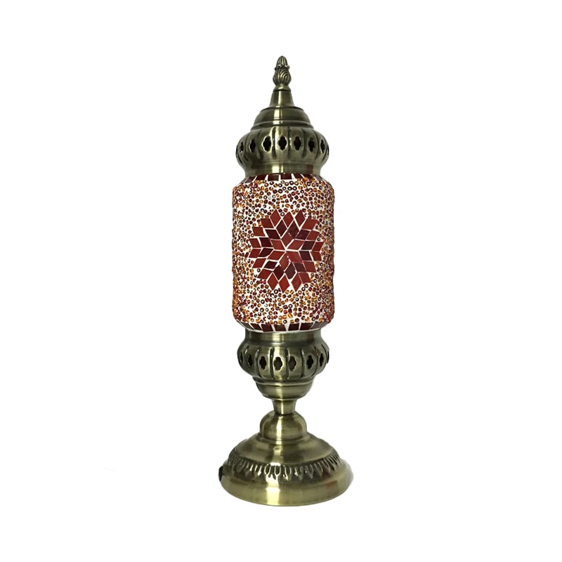 1-lamps cilinder Task Lighting Tradition rood/blauw glazen nachtkastje met messing metalen voet Clearhalo