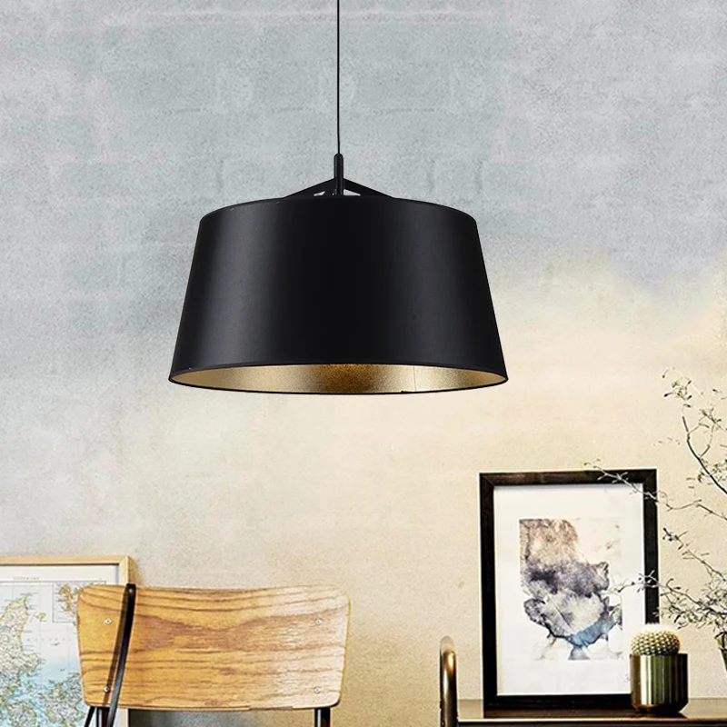 1-lamps hanglampset landelijke eetkamer ophanghanger met taps toelopende trommelstof kap zwart, 16,5"/23,5" breed Clearhalo