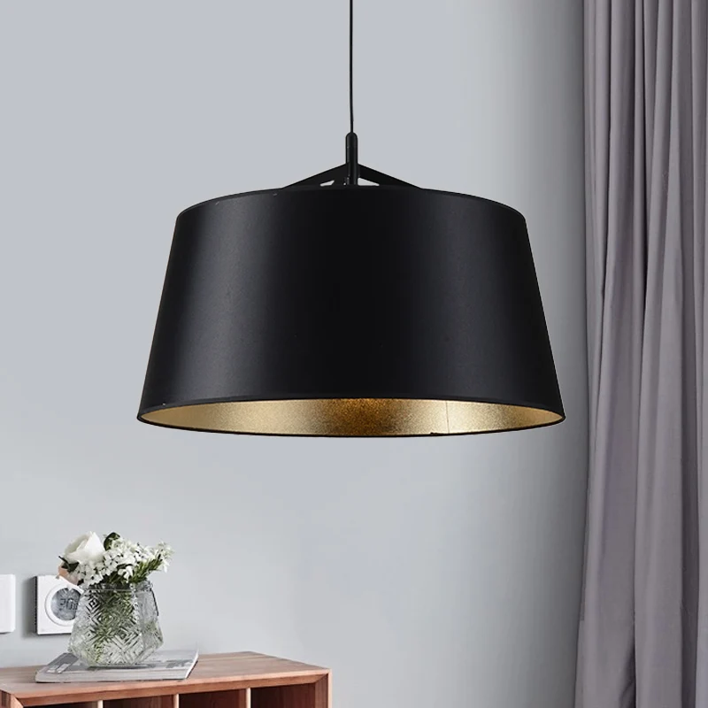 1-lamps hanglampset landelijke eetkamer ophanghanger met taps toelopende trommelstof kap zwart, 16,5"/23,5" breed Clearhalo