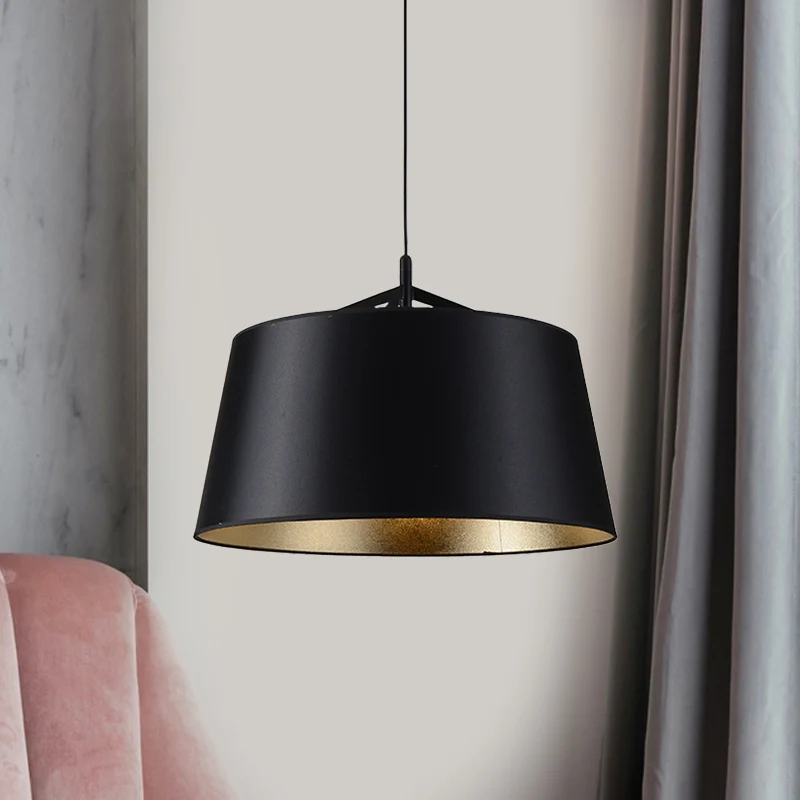 1-lamps hanglampset landelijke eetkamer ophanghanger met taps toelopende trommelstof kap zwart, 16,5"/23,5" breed Clearhalo