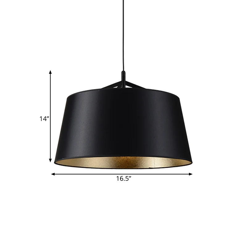 1-lamps hanglampset landelijke eetkamer ophanghanger met taps toelopende trommelstof kap zwart, 16,5"/23,5" breed Clearhalo