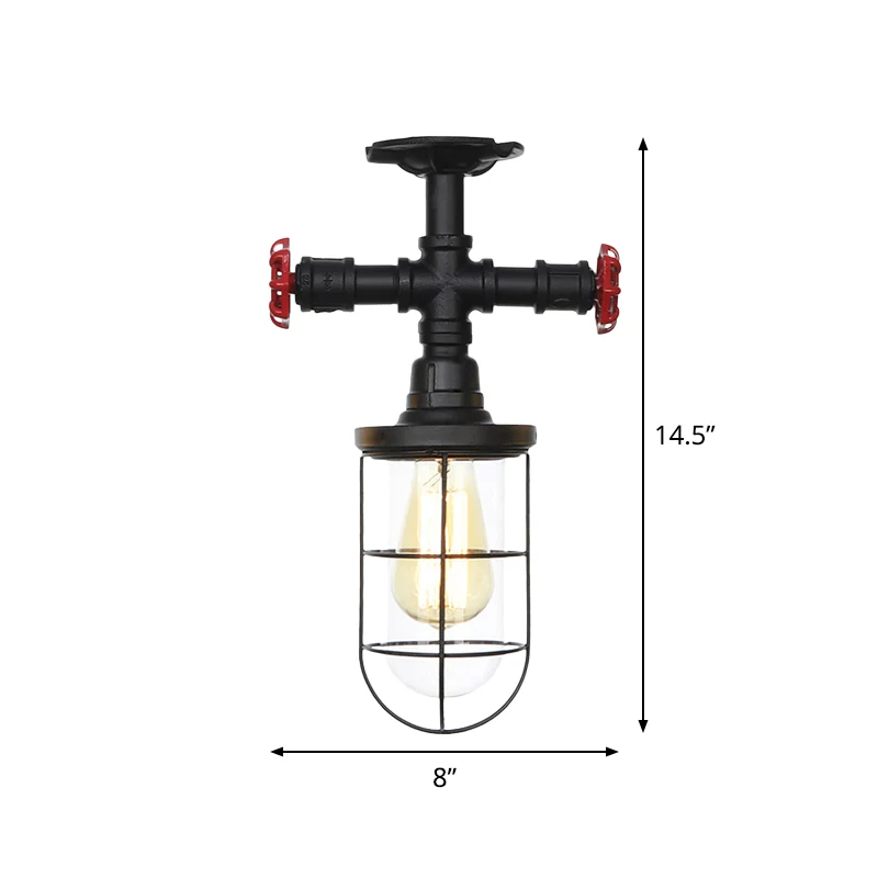 1-lamps helder glas, semi-inbouw, industriële zwarte kooi, balkonplafond, met ventiel Deco Clearhalo