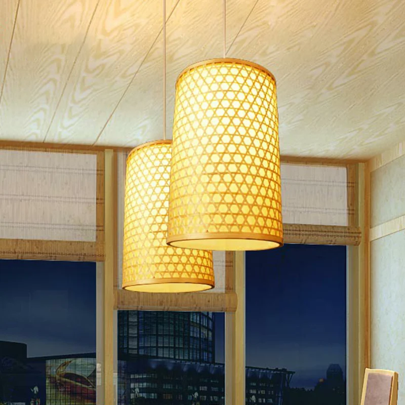 1-lamps restaurant hangende plafondlamp Simplicity Beige pendellamp met cilinderbamboe kap Clearhalo
