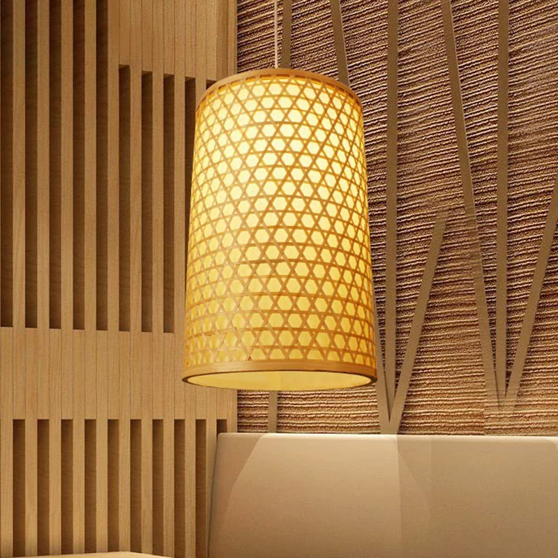 1-lamps restaurant hangende plafondlamp Simplicity Beige pendellamp met cilinderbamboe kap Clearhalo