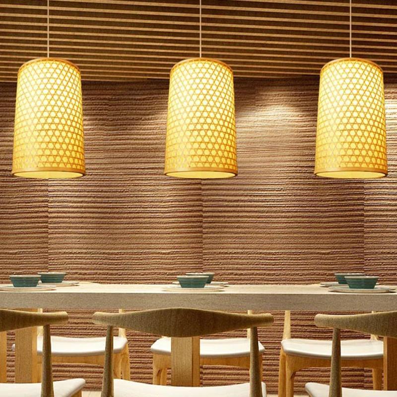 1-lamps restaurant hangende plafondlamp Simplicity Beige pendellamp met cilinderbamboe kap Clearhalo