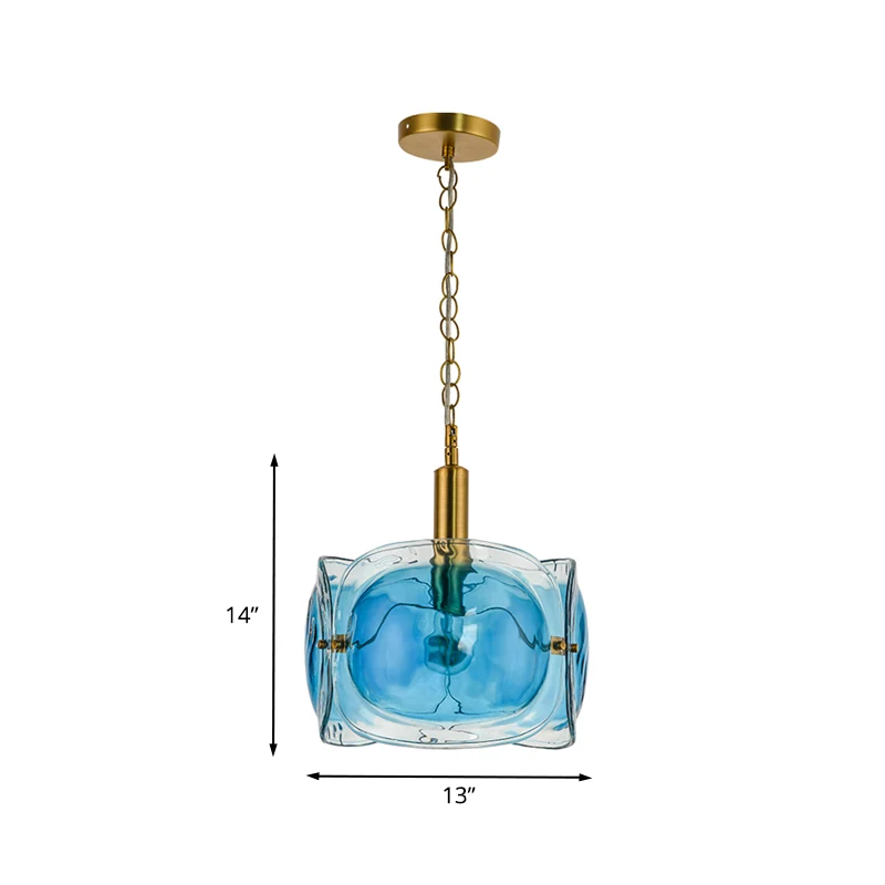 1-lamps restaurant plafondverlichting modernistische koperen hanglampenset met blauwe waterglazen kap met 3 panelen Clearhalo