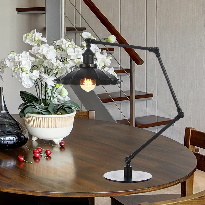 1-lamps studeerkamer tafelverlichting vintage stijlvolle verstelbare zwart/messing tafellamp met geschulpte rand metalen k...