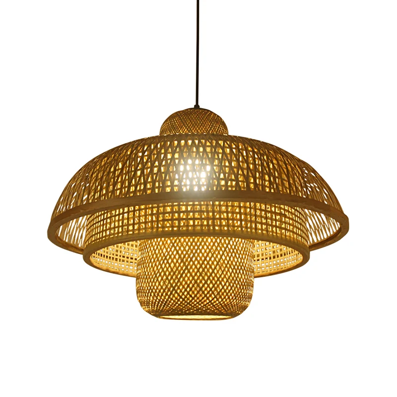 1-lamps theehuis hanglamp Asia Flaxen plafondhanglamp met gelaagde bamboe kap Clearhalo