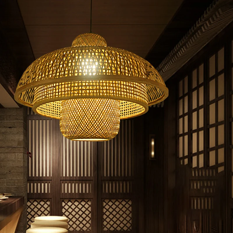 1-lamps theehuis hanglamp Asia Flaxen plafondhanglamp met gelaagde bamboe kap Clearhalo
