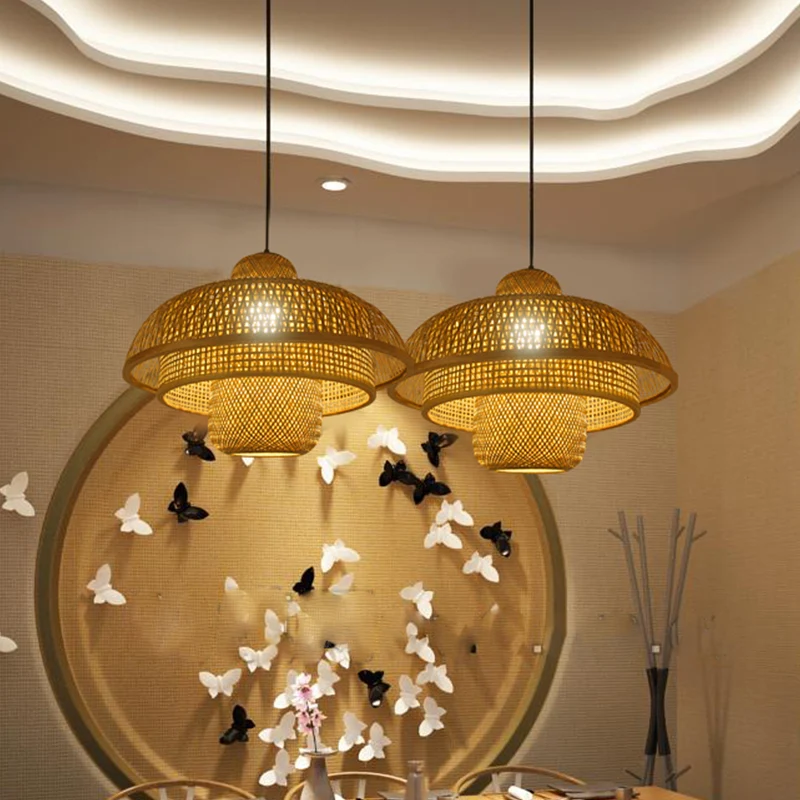 1-lamps theehuis hanglamp Asia Flaxen plafondhanglamp met gelaagde bamboe kap Clearhalo