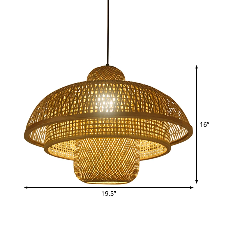 1-lamps theehuis hanglamp Asia Flaxen plafondhanglamp met gelaagde bamboe kap Clearhalo