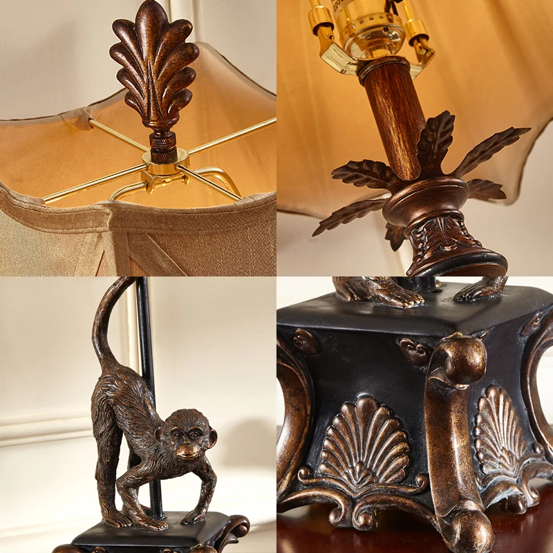 1-lichte slaapkamer tafellamp landelijke bronzen bureaulamp met trapeziumvormige stoffen kap Clearhalo