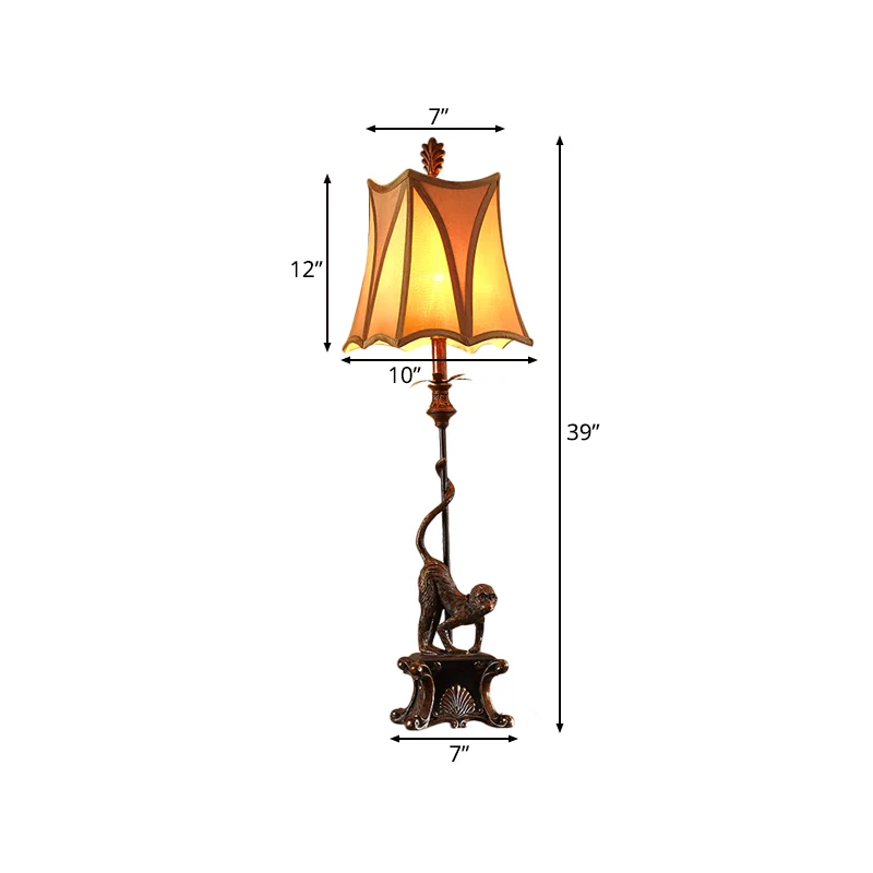 1-lichte slaapkamer tafellamp landelijke bronzen bureaulamp met trapeziumvormige stoffen kap Clearhalo