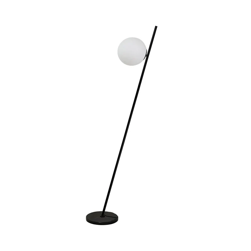 1-lichte slaapkamer vloerlamp Minimalistische zwarte lineaire staande vloerlamp met bol opaalwitte glazen kap Clearhalo