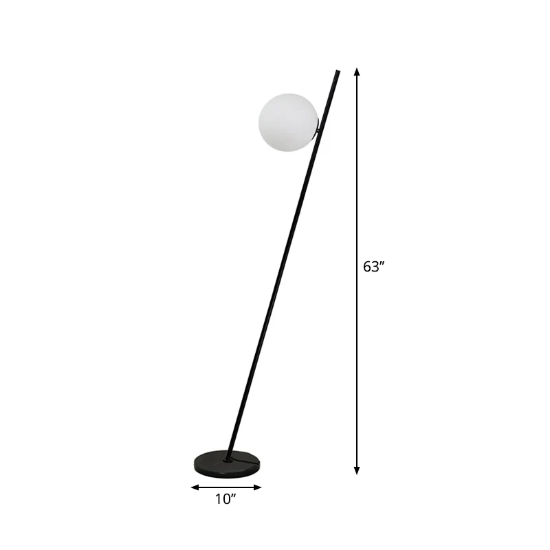 1-lichte slaapkamer vloerlamp Minimalistische zwarte lineaire staande vloerlamp met bol opaalwitte glazen kap Clearhalo