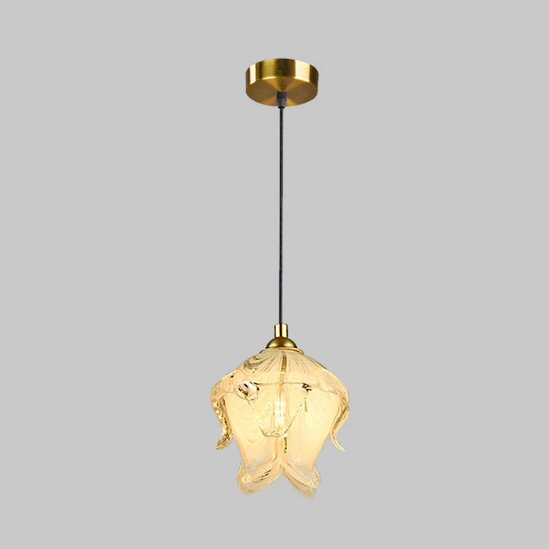 1-lichte slaapkamerlamp, traditionele stijl, messing hanglamp met bloemenheldere kristallen kap Clearhalo