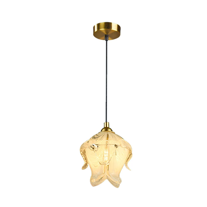 1-lichte slaapkamerlamp, traditionele stijl, messing hanglamp met bloemenheldere kristallen kap Clearhalo