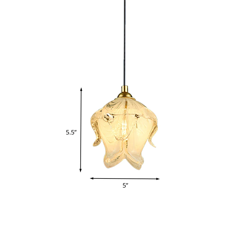 1-lichte slaapkamerlamp, traditionele stijl, messing hanglamp met bloemenheldere kristallen kap Clearhalo