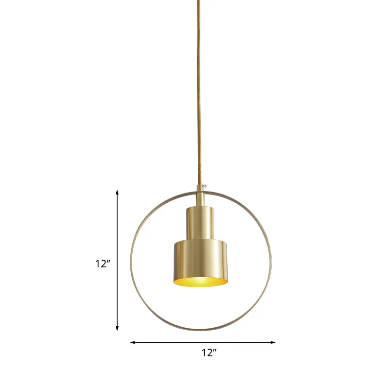 1-lichts 2-laags buis-downlighterset met koloniaal messing afwerking en metalen hanglamp met ring Clearhalo