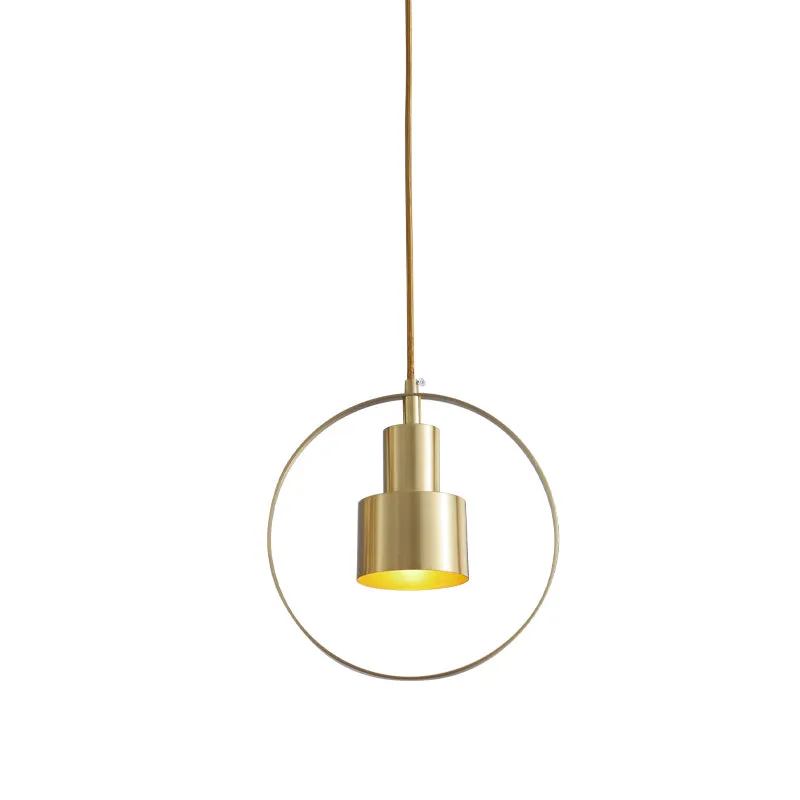 1-lichts 2-laags buis-downlighterset met koloniaal messing afwerking en metalen hanglamp met ring Clearhalo