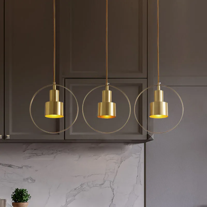 1-lichts 2-laags buis-downlighterset met koloniaal messing afwerking en metalen hanglamp met ring Clearhalo