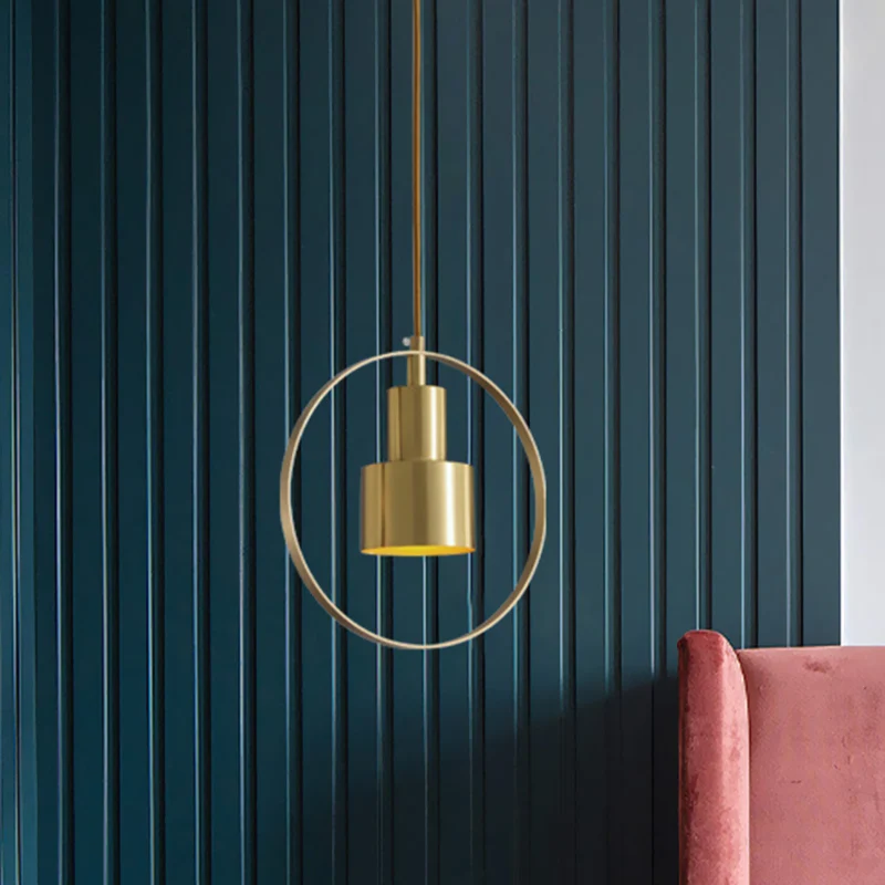 1-lichts 2-laags buis-downlighterset met koloniaal messing afwerking en metalen hanglamp met ring Clearhalo
