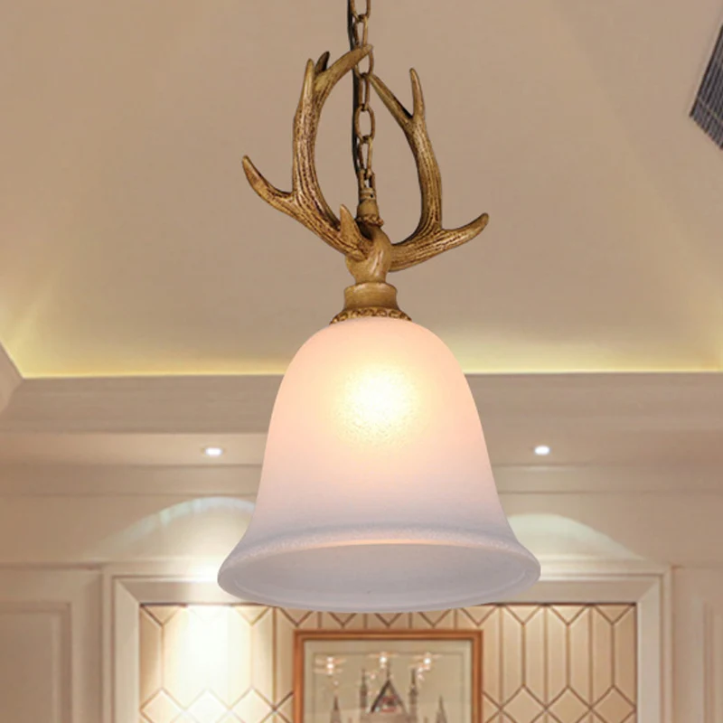 1-lichts Bell plafondhanglamp Rustieke witte glazen hanglamp met elandenontwerp Clearhalo