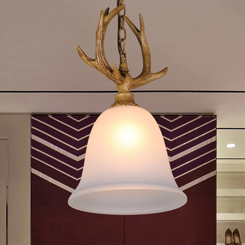1-lichts Bell plafondhanglamp Rustieke witte glazen hanglamp met elandenontwerp Clearhalo