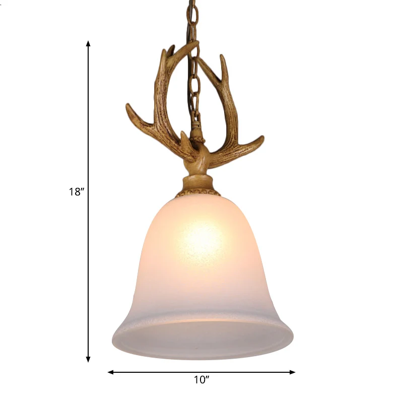 1-lichts Bell plafondhanglamp Rustieke witte glazen hanglamp met elandenontwerp Clearhalo
