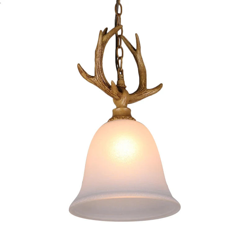 1-lichts Bell plafondhanglamp Rustieke witte glazen hanglamp met elandenontwerp Clearhalo