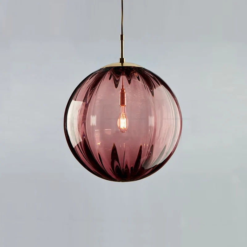 1-lichts bolvormige hanglamp moderne eenvoudige designer geribbelde slaapkamer hanglamp Clearhalo