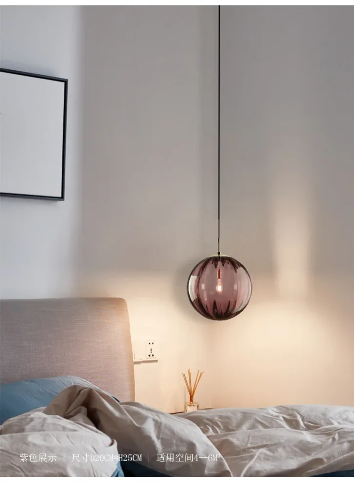 1-lichts bolvormige hanglamp moderne eenvoudige designer geribbelde slaapkamer hanglamp Clearhalo