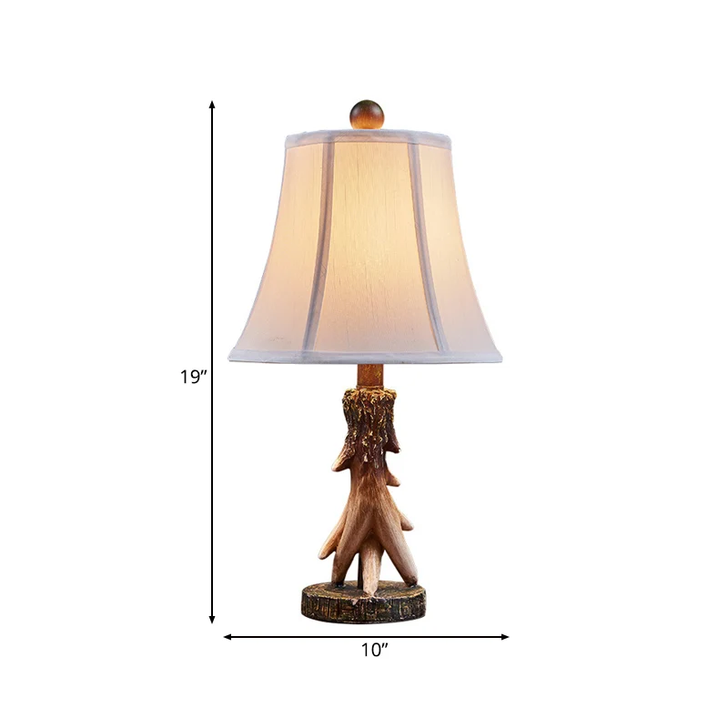 1-lichts bureaulamp Traditionele Bell-stofleeslamp wit voor slaapkamer met houten voet Clearhalo