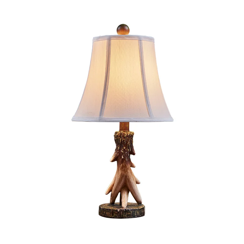 1-lichts bureaulamp Traditionele Bell-stofleeslamp wit voor slaapkamer met houten voet Clearhalo