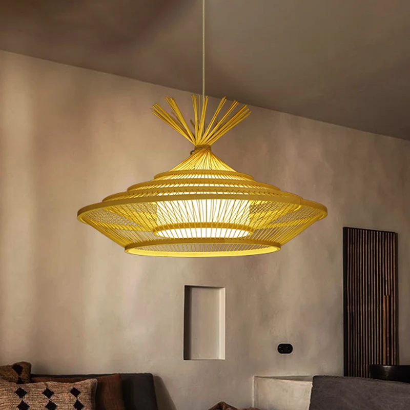 1-lichts Chinese restaurant hanglamp Azië beige hanglamp met gelaagde urnkooi en binnentonkap Clearhalo