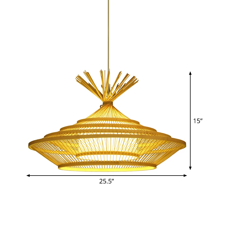 1-lichts Chinese restaurant hanglamp Azië beige hanglamp met gelaagde urnkooi en binnentonkap Clearhalo