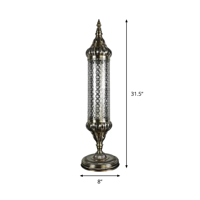 1-lichts cilinder bureauverlichting Turkije-stijl brons metallic nachttafellamp, 23,5"/31,5" hoog Clearhalo