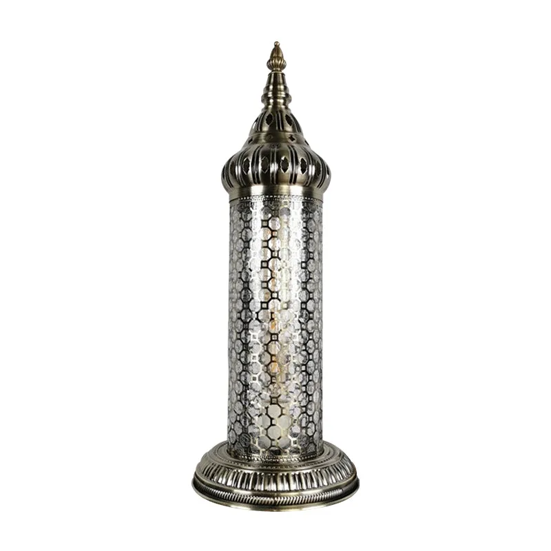 1-lichts cilinder bureauverlichting Turkije-stijl brons metallic nachttafellamp, 23,5"/31,5" hoog Clearhalo