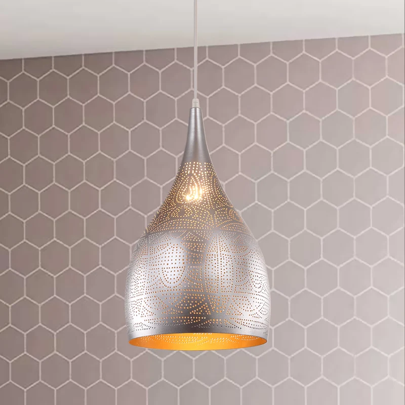 1-lichts druppelvormige hangende verlichting Traditionele zwart/zilver/messing afwerking metalen plafondhanglamp Clearhalo