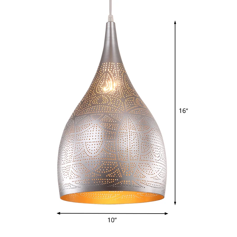 1-lichts druppelvormige hangende verlichting Traditionele zwart/zilver/messing afwerking metalen plafondhanglamp Clearhalo
