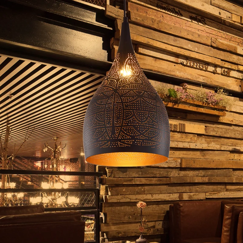 1-lichts druppelvormige hangende verlichting Traditionele zwart/zilver/messing afwerking metalen plafondhanglamp Clearhalo