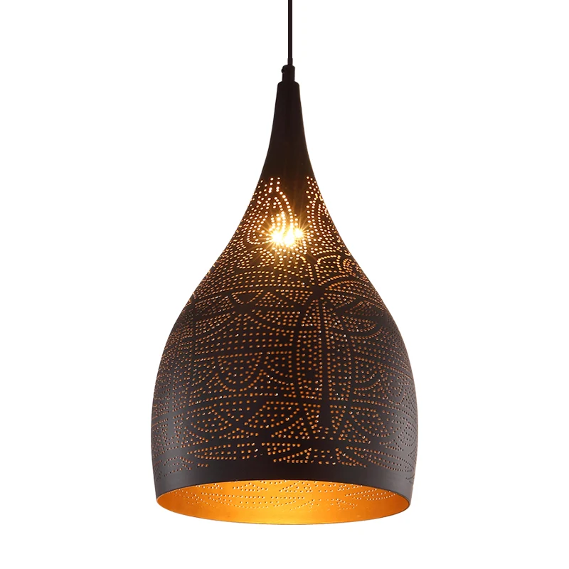 1-lichts druppelvormige hangende verlichting Traditionele zwart/zilver/messing afwerking metalen plafondhanglamp Clearhalo