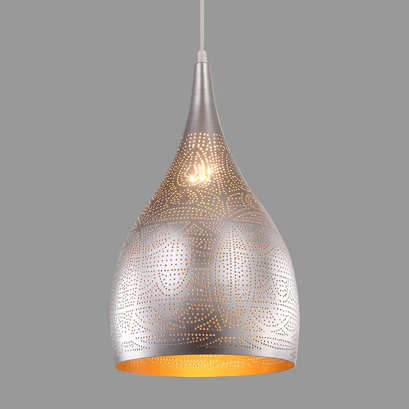 1-lichts druppelvormige hangende verlichting Traditionele zwart/zilver/messing afwerking metalen plafondhanglamp Clearhalo