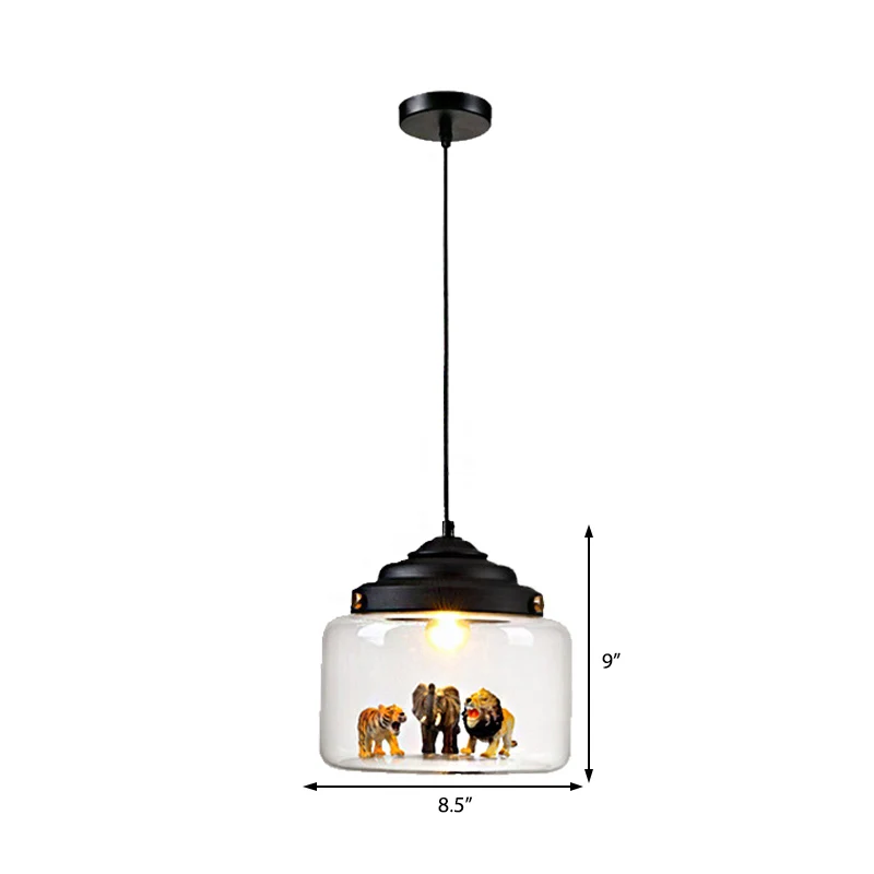1-lichts eetkamer hangarmatuur modernistische zwarte afwerking hanglamp met trommelhelder glazen kap Clearhalo