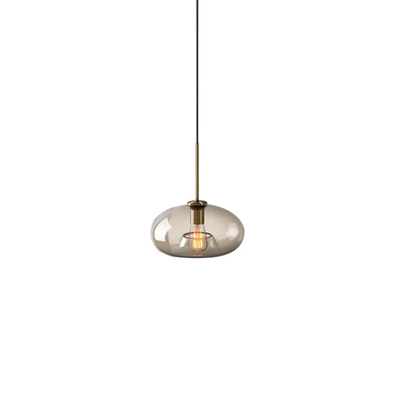 1-lichts eetkamer hanglamp met ovaal/trommel/cilinder helder glazen kap hedendaagse messing plafond hanglamp, 7"/10"/11" b...