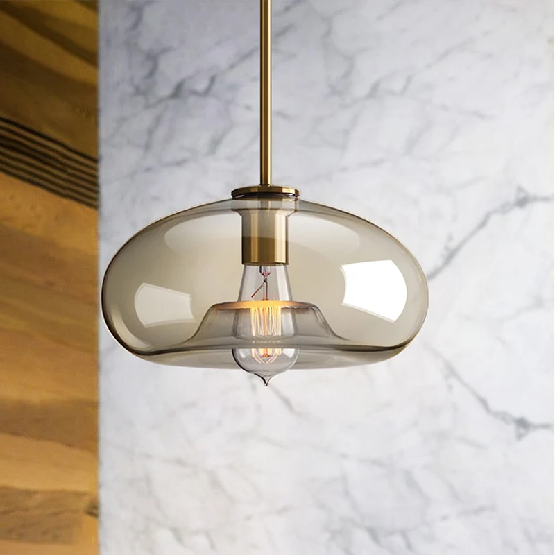 1-lichts eetkamer hanglamp met ovaal/trommel/cilinder helder glazen kap hedendaagse messing plafond hanglamp, 7"/10"/11" b...