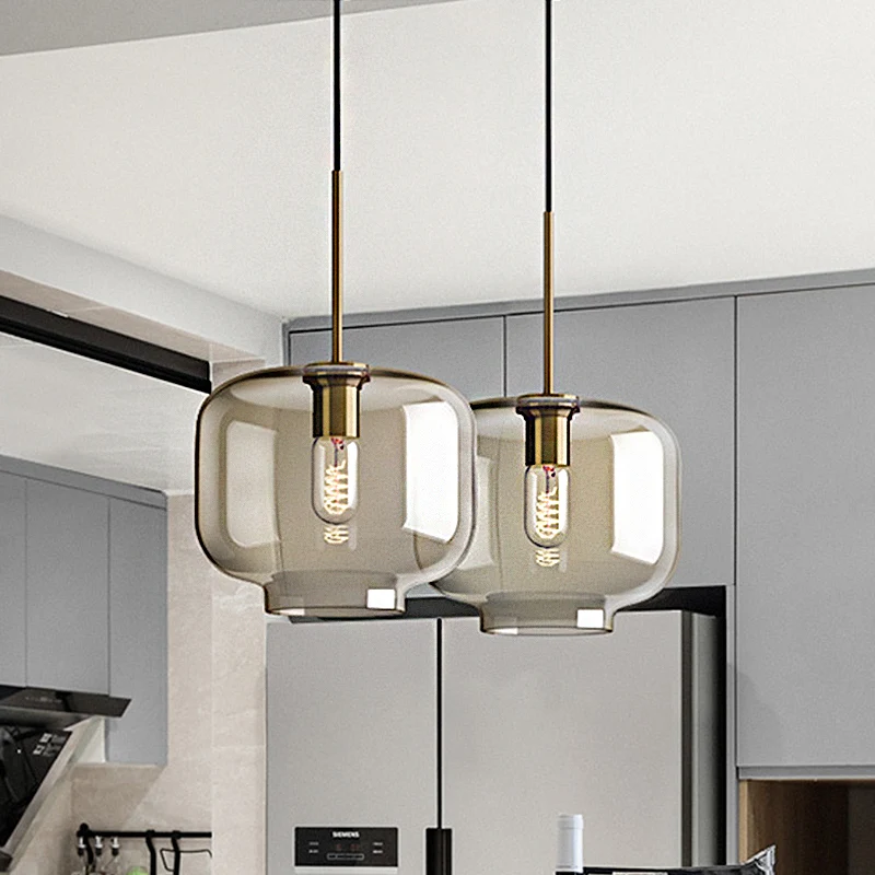 1-lichts eetkamer hanglamp met ovaal/trommel/cilinder helder glazen kap hedendaagse messing plafond hanglamp, 7"/10"/11" b...